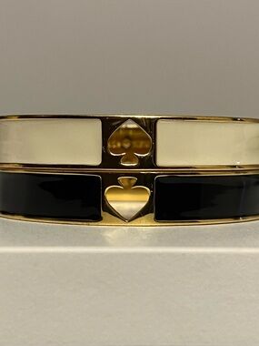 Gorgeous Gold-Tone Black & Cream Enamel Bangle Bracelets